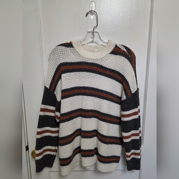 American Eagle, Striped Knit Sweater - Cream, Brown, and Black - Picture 1 of 3